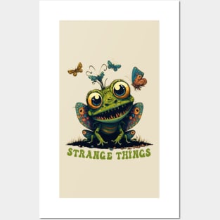 Strange Things -  cute frog playing with butterflies Posters and Art